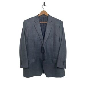 Ralph Lauren Men Sport Coat 48R Navy Blue Wool Blazer 2-Button Jacket Windowpane